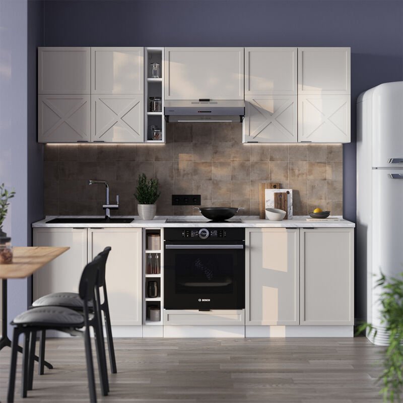 Küchenzeile Fame-Line, GrauBeige/Weiß, 235 cm , AP Eiche, Vicco