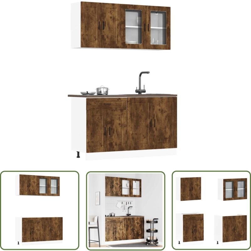 The Living Store - vidaXL 4-tlg. Küchenschrank-Set Kalmar Räuchereiche Holzwerkstoff