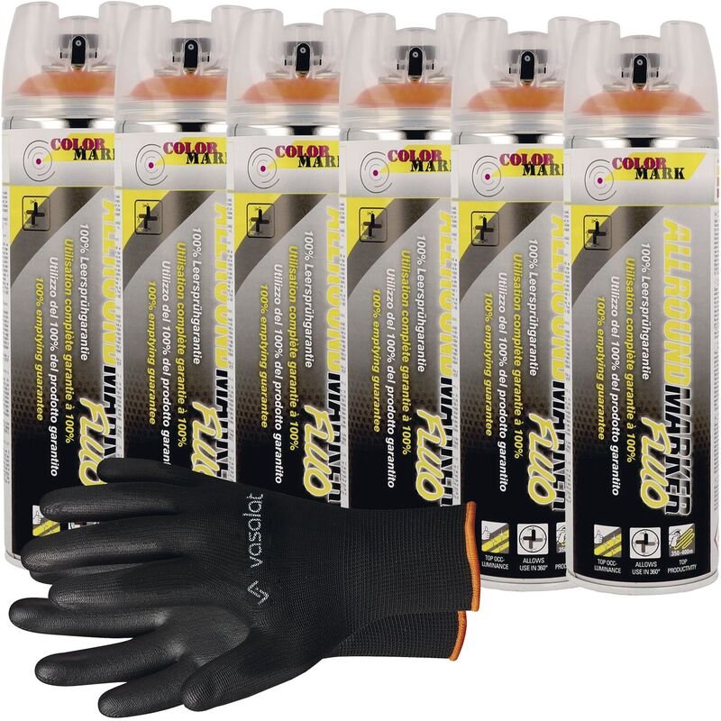 Vasalat - Dupli-Color Markierungsspray mit 360 Grad Ventil Set - Markierspray Neon orange für professionelle Markierunge...