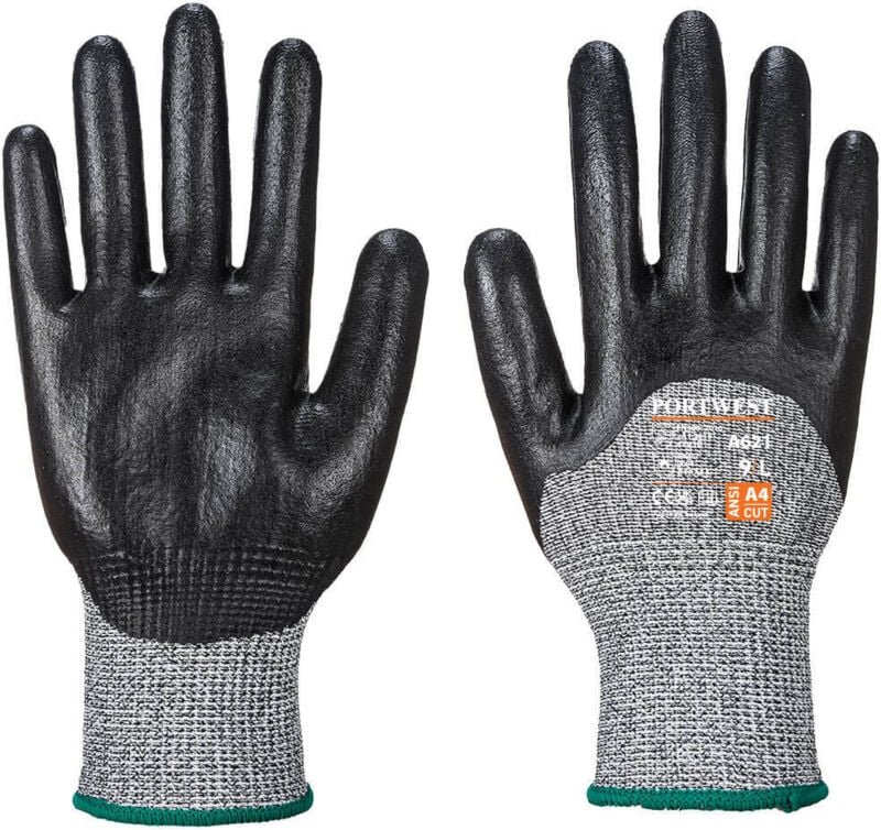 Nitril-Schaum-Handschuhe mit Schnittschutz, beschichtet 3/4, Schwarz, XL – Größe 10