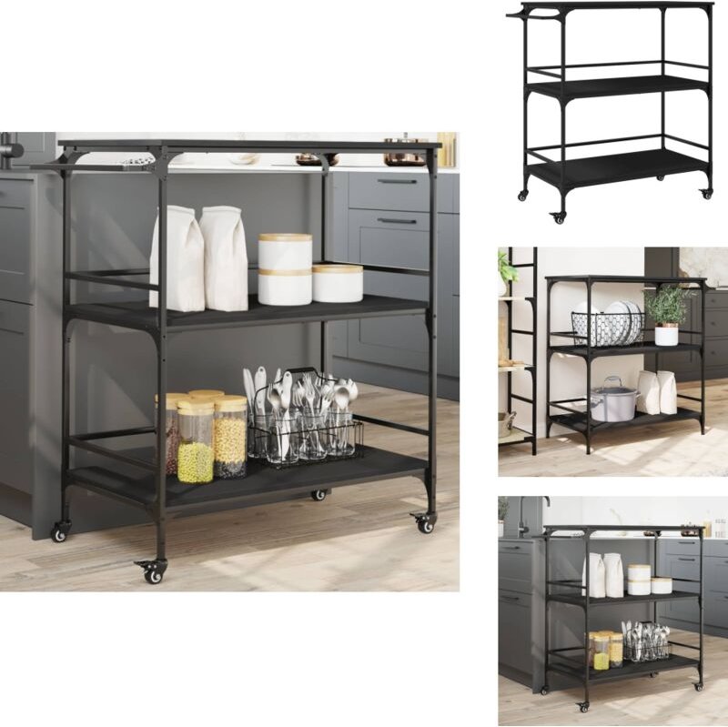 Küchenwagen Schwarz 100,5x50x105 cm Holzwerkstoff - Küchentisch - Küchenschrank - Kücheninsel - Rollwagen - Mobiliar