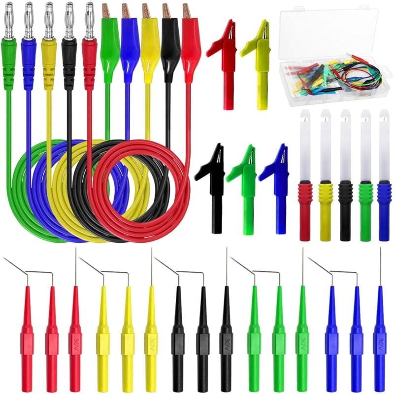 Bluedeer - 30 Stück Multimeter Messleitungen Kit, 4mm Bananenstecker Kabel mit Krokodilklemmen mit Testsonde für Digital...