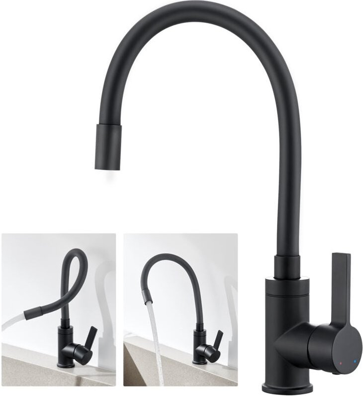 Lonheo - Auralum Max Schwarze flexible Küchenarmatur 360°Drehbar Einhandmischer Hochdruck Küchenmischbatterien flexibler...