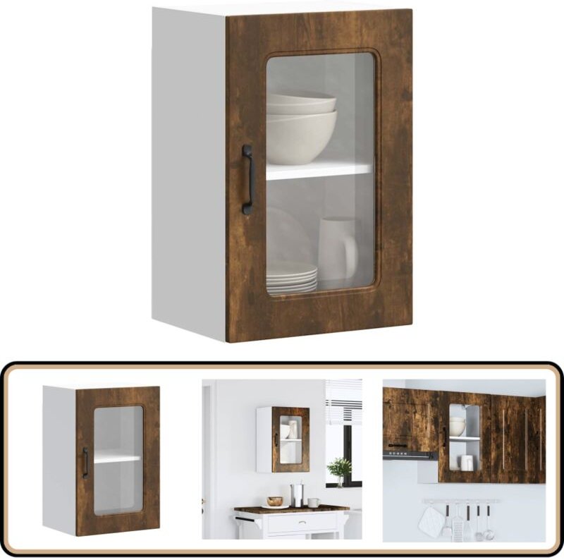 Küchen-Hängeschrank mit Glastür Räuchereiche Holzwerkstoff - Vidaxl