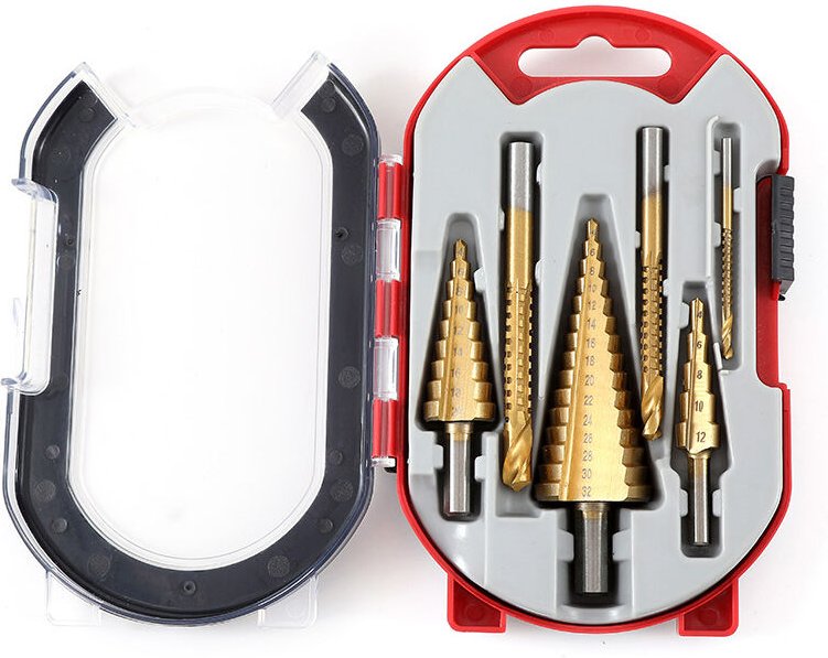 Metallbohrer für 6-Stufen-Bohrer, Titan/Stahl, 4–32 mm, Gold, Box