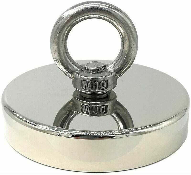 CHOYCLIT Hebemagnet, Superstarker Neodym-Magnet 300kg Ideal zum Magnetfischen Ø 90mm mit Neodym-Metallschlaufe