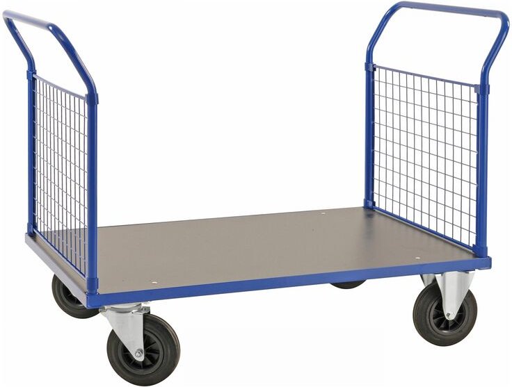 Kongamek Plattformwagen in blau 1366x800x1020mm mit MDF-Platte und 2 Schiebebügeln mit Gummibereifung ohne Bremse