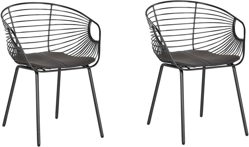 Esszimmerstuhl 2er Set Schwarz Metall mit Armlehnen Griffen Polster Schwarz Kunstleder Glam Industriell Modern für Innen...