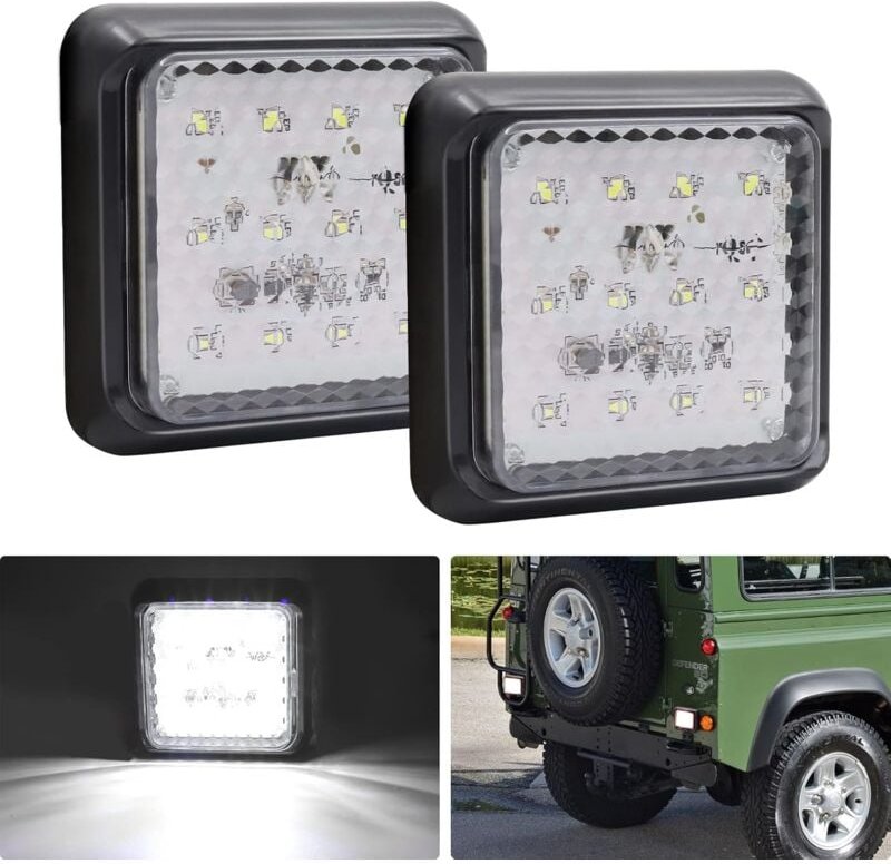 2 x LED-Anhänger-Rücklichter, 24 V, weiße quadratische LED-Anhängerlichter, Rücklichter, Bremslichter, Nebelscheinwerfer...
