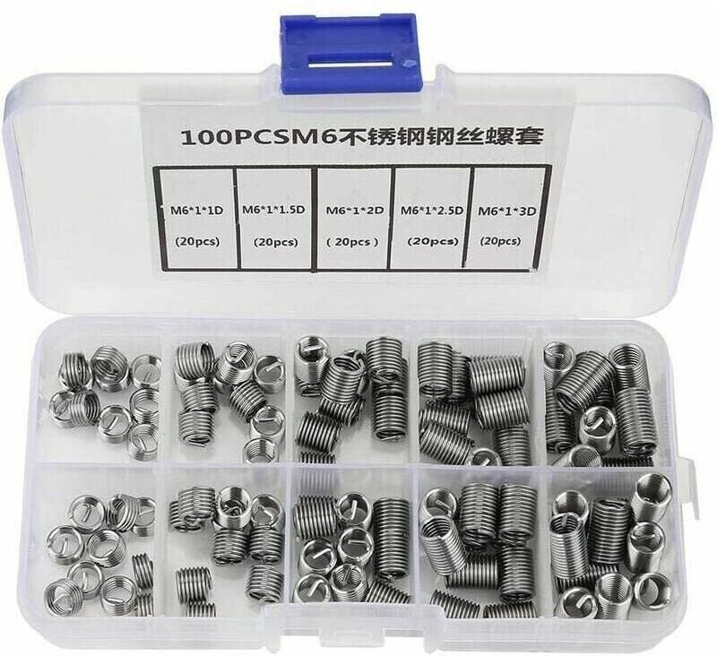 Mumu - M6-Gewindeeinsatz, 100 Stück M6-Einsatzgewinde Edelstahl-Spiraldraht-Spiralgewindeeinsätze