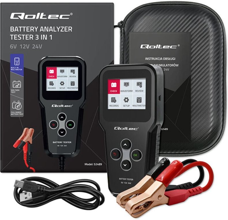 Thumbnail - Qoltec 3-in-1 Digitaler Batterietester mit LCD Polnisches Menü 6V 12V 24V 10Ah-200Ah