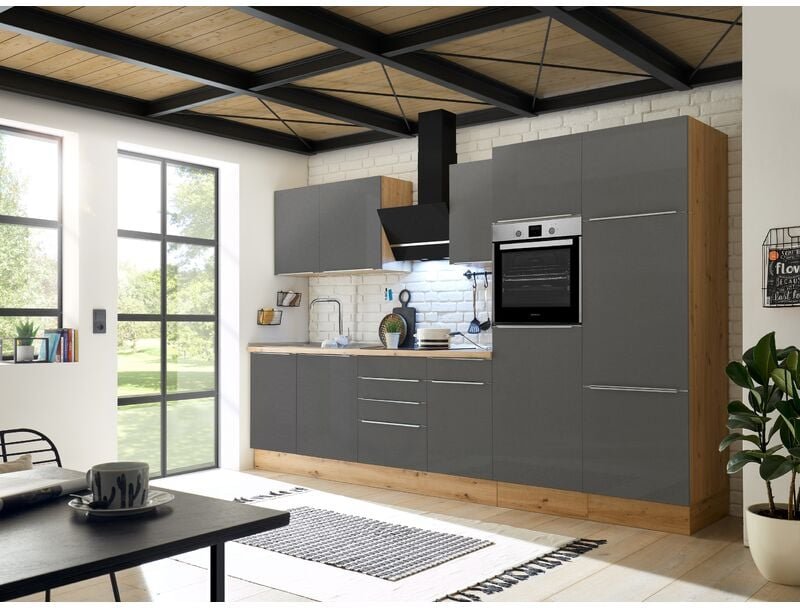 Thumbnail - Küche Küchenzeile Küchenblock Marleen Premium 340 cm Grau Artisan Eiche Respekta