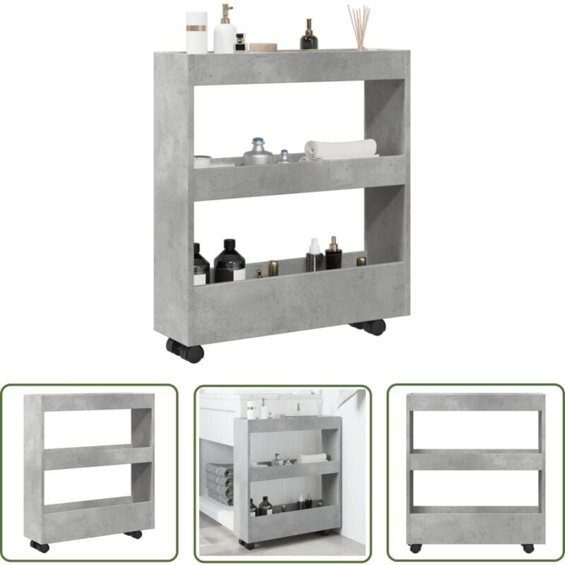 The Living Store - vidaXL Aufbewahrungswagen Schmal 3 Etagen Betongrau Holzwerkstoff