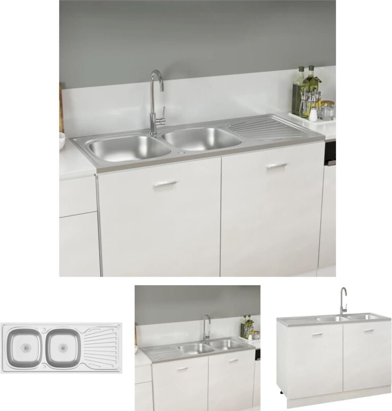 The Living Store Doppelspüle Silbern 1200x600x155 mm Edelstahl - Küchenspülen & Spülbecken