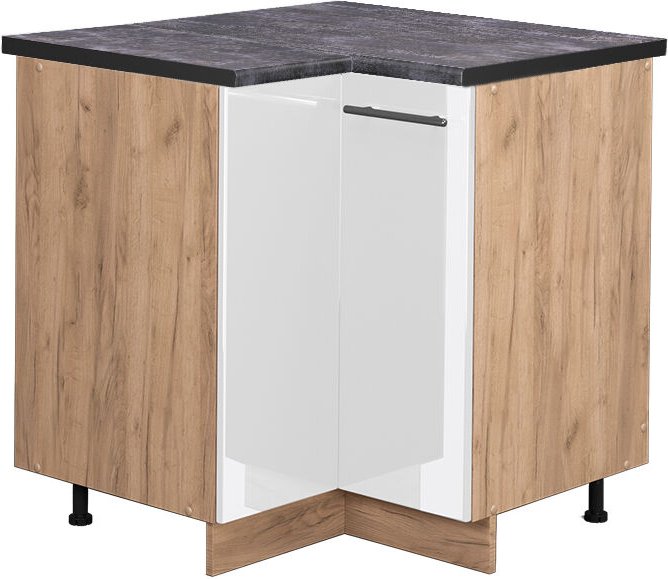 Vicco - Eckunterschrank Fame-Line, Weiß Hochglanz, 80.5 cm, ap Anthrazit