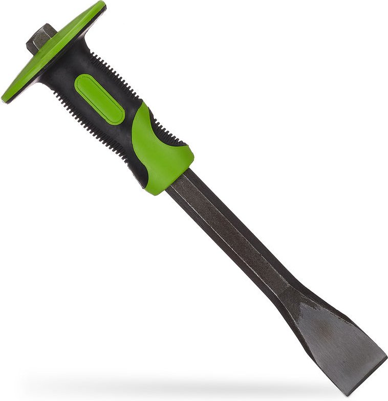 Relaxdays - Flachmeißel mit Handschutz, präziser Putzmeißel, 35mm Fliesen Meißel, Stahl & Gummi, 29 cm lang, grün/schwar...