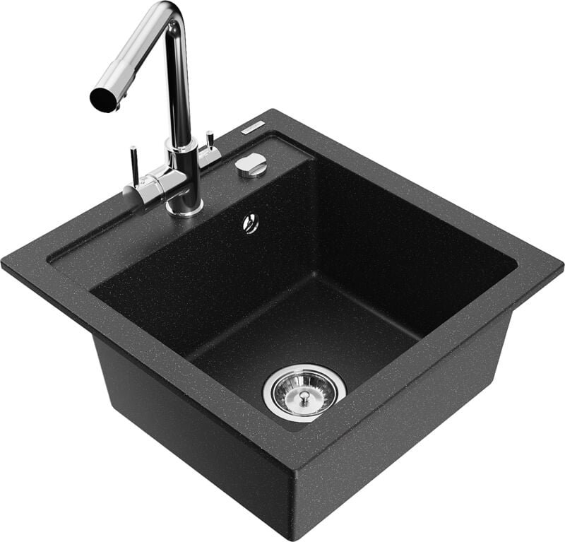 Mexen Vito 1-Becken-Granit-Spüle mit Mischbatterie Duero, Schwarz/Silbermetallic - 6503-73-671600-00