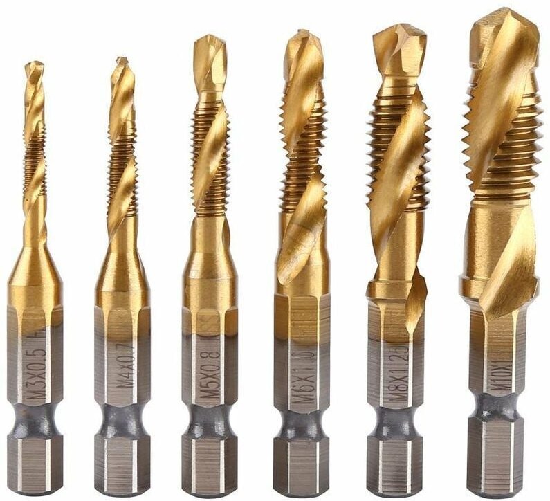Thumbnail - Aamunpa - Ahlsen Set mit 6 Gewindebohrern, Gewindebohrer, metrisches M3-M10-Gewinde mit HSS-Titanbeschichtung und