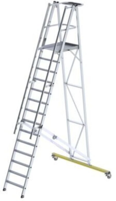 Munk - Günzburger Steigtechnik Plattformleiter klappbar und fahrbar 14 Stufen Querrohr B=1,95 m- 052314