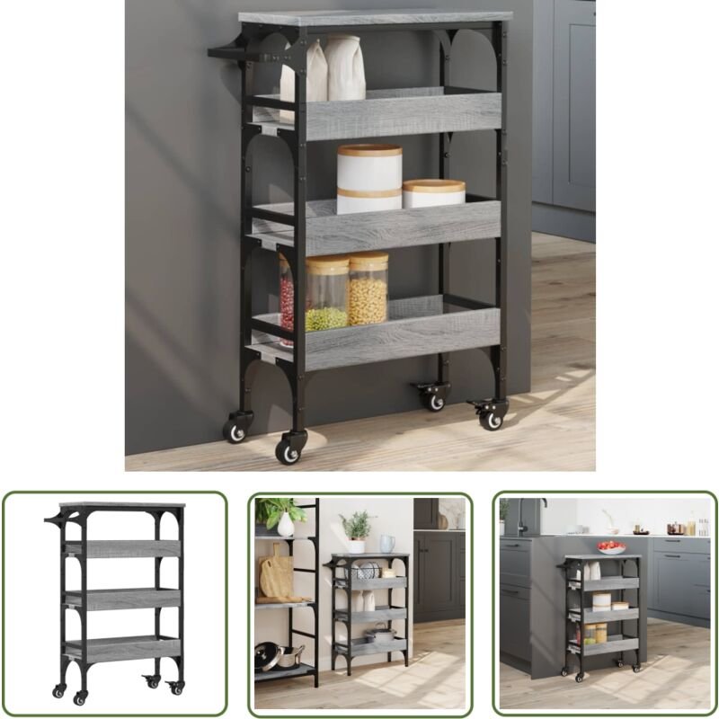 Küchenwagen Grau Sonoma 53x20x76 cm Holzwerkstoff - Küchenwagen - Holzwerkstoff - Esstisch - Retro Stil - Vintage - The ...