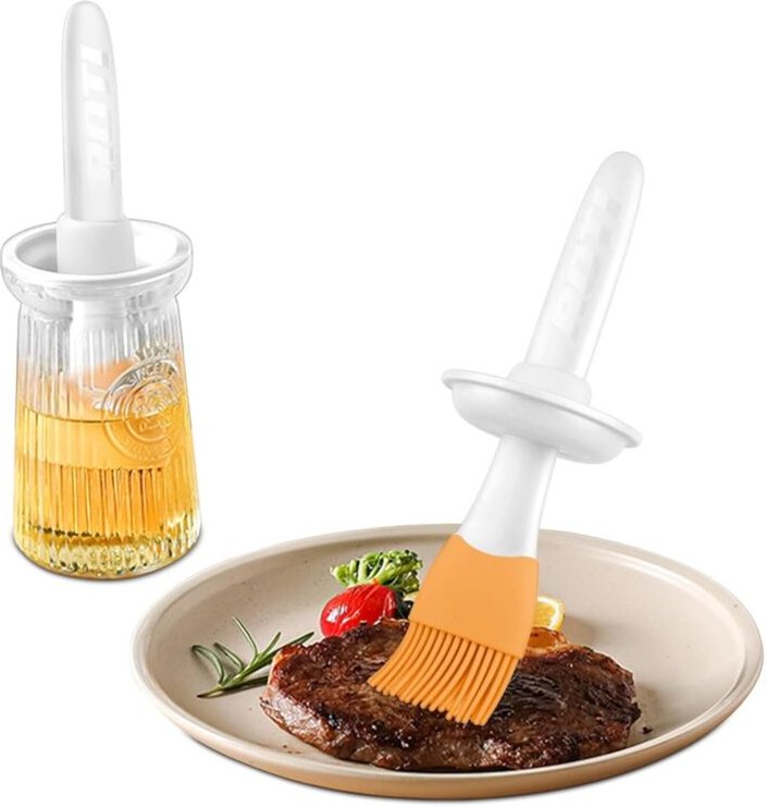 Dolaso - 20 cm Silikon-Küchenpinsel mit 200 ml Glasölflasche, 2-in-1, langer, professioneller, hitzebeständiger Gebäckpi...