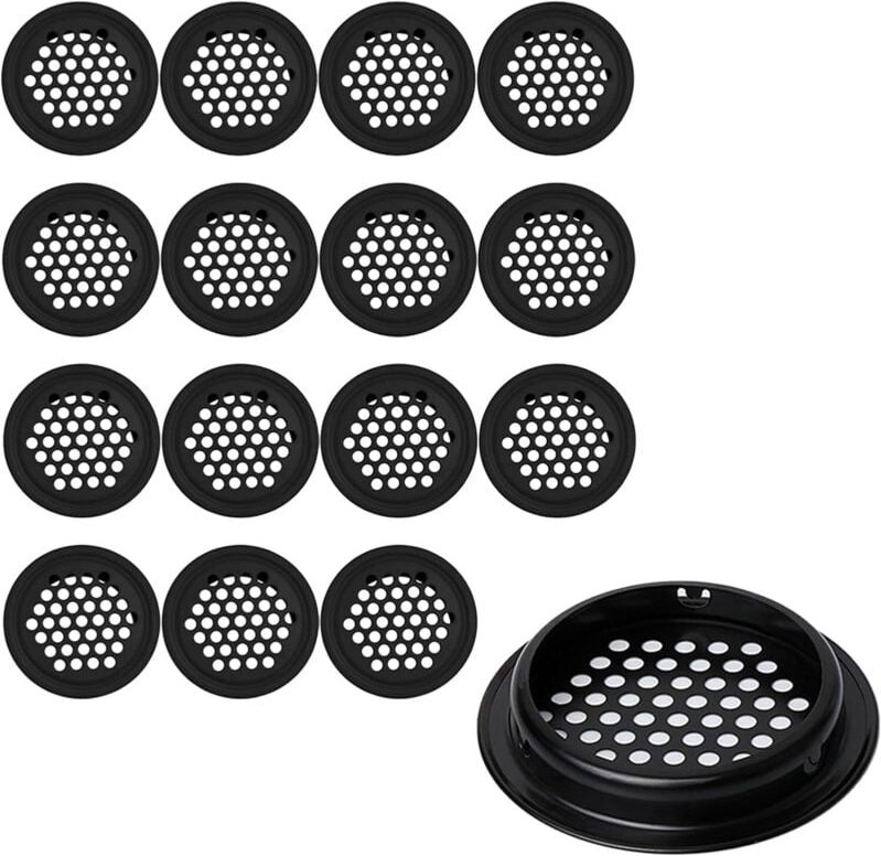Lüftungsgitter aus schwarzem Edelstahl, 16 Stück – 35 mm große, runde Lüftungsgitter mit 16 Löchern zur Wärmeableitung –...