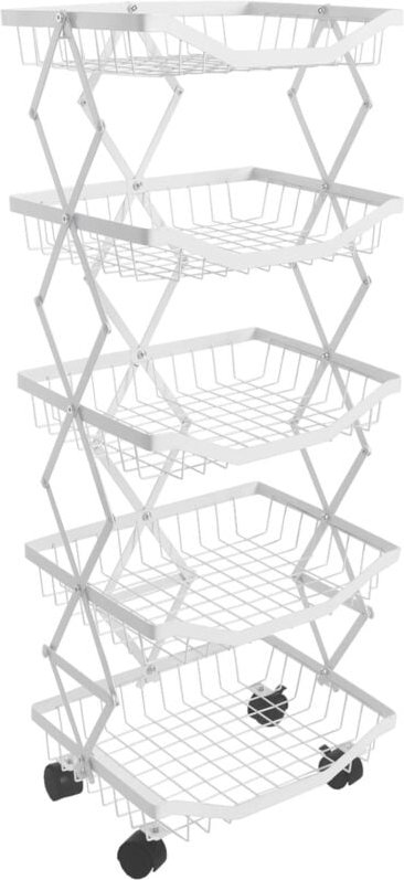 HHG - Regal 441, Küchenregal Rollregal Küchenwagen Standregal, Korb faltbar rollbar Eisen 95x39x28cm weiß
