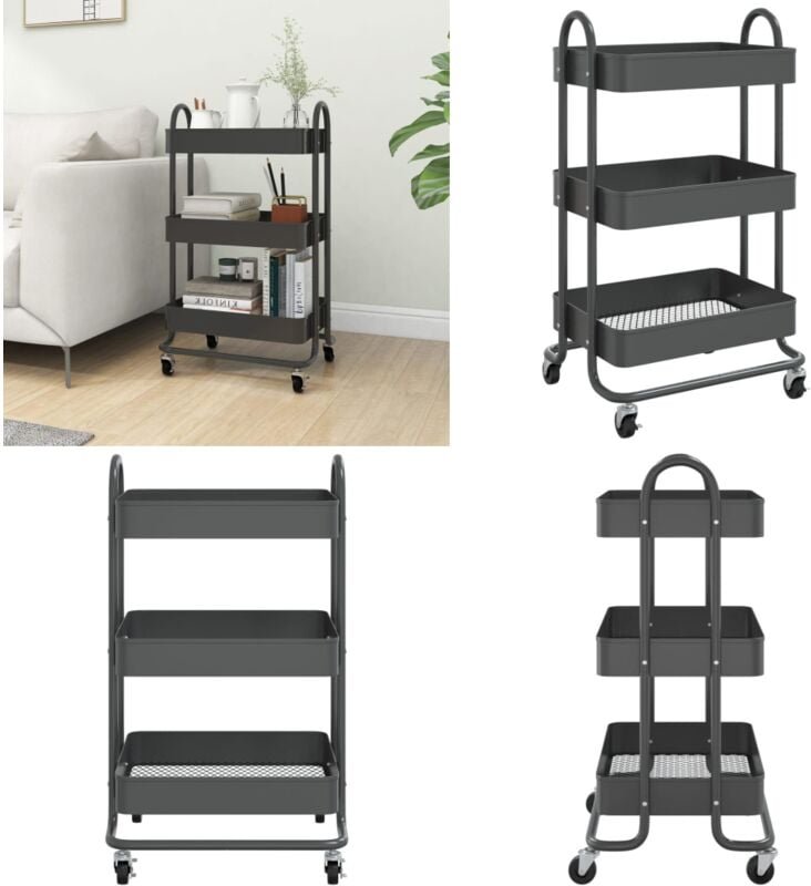 3-Etagen-Wagen Anthrazit 43x34x79 cm Stahl - Küchenwagen - Küchenwägen - Home & Living - Anthrazit