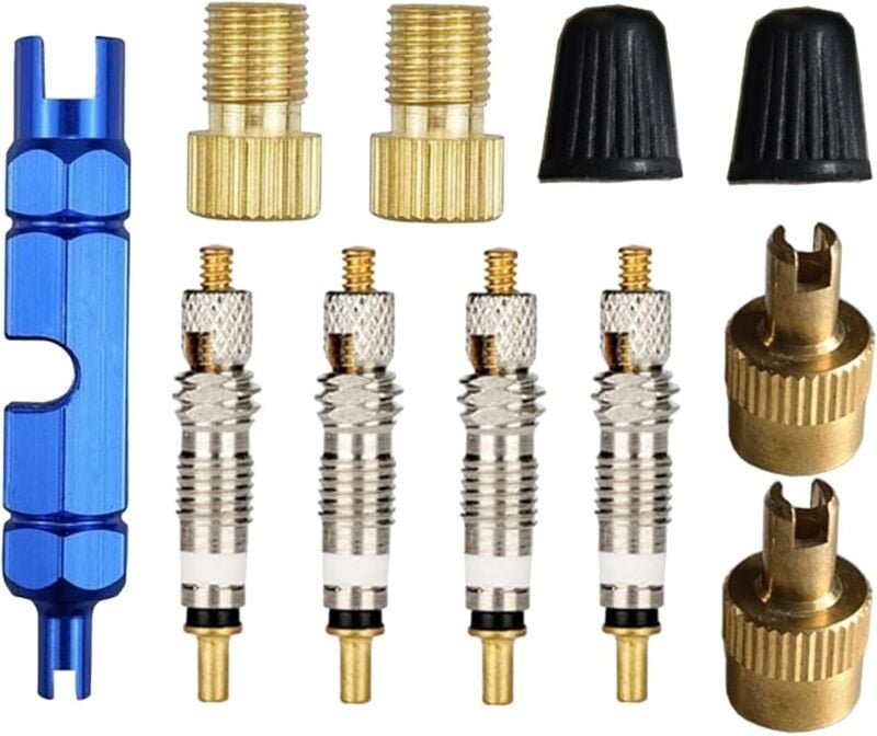 Thumbnail - Presta Ventileinsatz Set 11 Stück Fahrradventil-Adapter, Ventilbolzen, Ventilschlüssel und Schutzkappen für Fahrräder un...