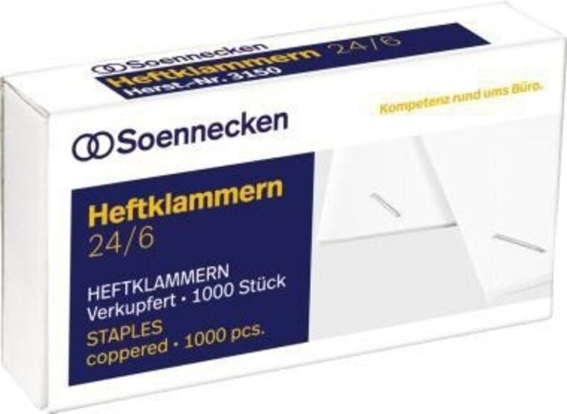 Soennecken - Heftklammer 24/6 Heftzange 124 Stahl verkupfert 1.000 St./Pack.