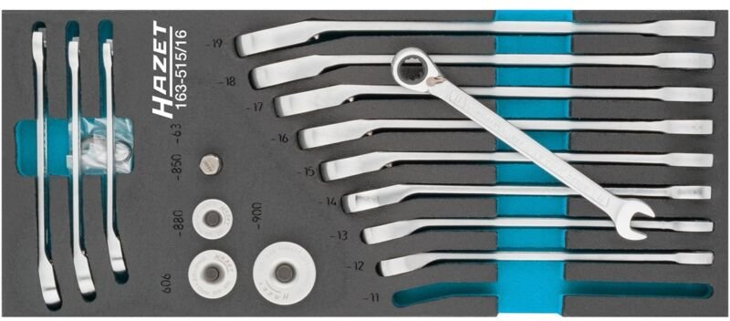 Knarren Ring-Maulschlüssel Satz, Außen-Doppel-Sechskant-Tractionsprofil, 8 - 19, Anzahl Werkzeuge: 16, Art.Nr. 163-515/1...