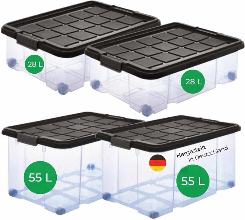 Novatool - Aufbewahrungsbox Aufbewahrungsbox mit Deckel 2x 55 l + 2x 28 l