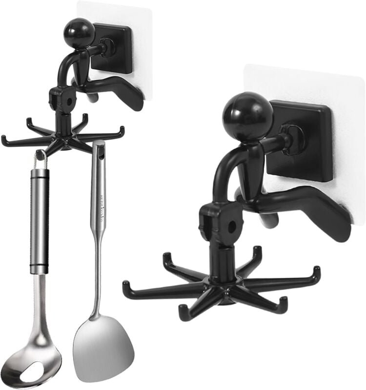 Thumbnail - Küchenutensilien Organizer 2er Set - Drehbare Klebehaken (6 Stück pro Stück) - 360° Drehbar, Klebefrei & Bohrfrei - Für ...