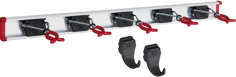 Alu-Gerätehalter-Set, inkl. 5 Halter, 2 Haken und mit Schiene 750 mm, flexible Hakenleiste für Gartengeräte - Bruns