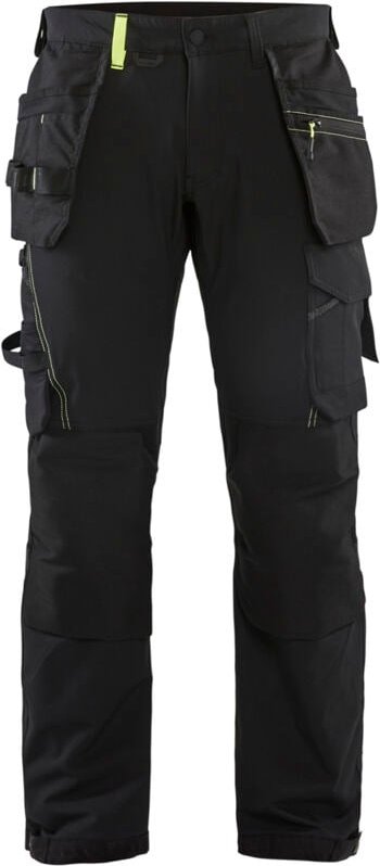 Arbeits-Hosen aus elastischem Handwerkerstoff 4D 1522 – Schwarz/Neongelb L – FR(46) – SE(C52) – Kurz