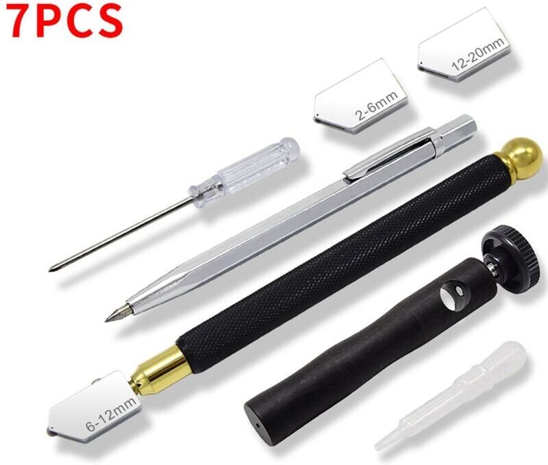 Glas- und Fliesenschneider-Set für Glasfliesen von 2 bis 22 cm Dicke, Spiegelschnitt