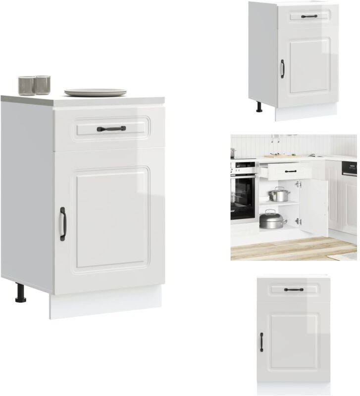Küchenunterschrank Kalmar Hochglanz-Weiß Holzwerkstoff - Küchenunterschrank - Küchenunterschränke - Spülenunterschrank -...