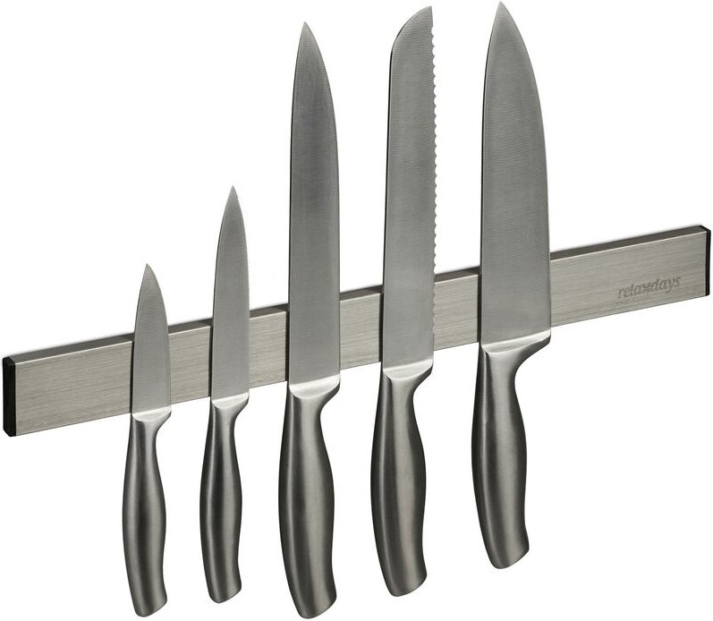 Relaxdays - Magnetleiste Edelstahl, selbstklebend, 40 cm lang, Wand Magnetschiene für Messer & Werkzeug, silber/schwarz