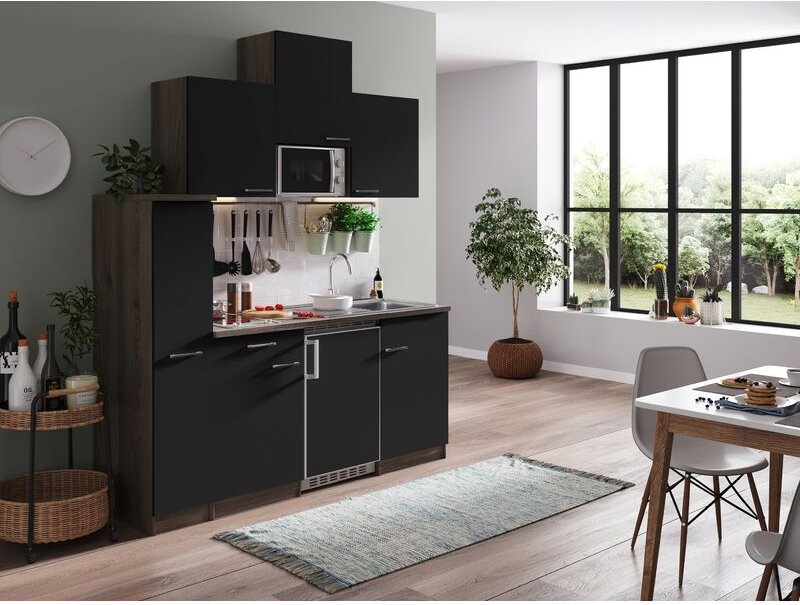 Thumbnail - Küche Küchenzeile Singleküche Eiche York Schwarz Oliver 180 cm Respekta