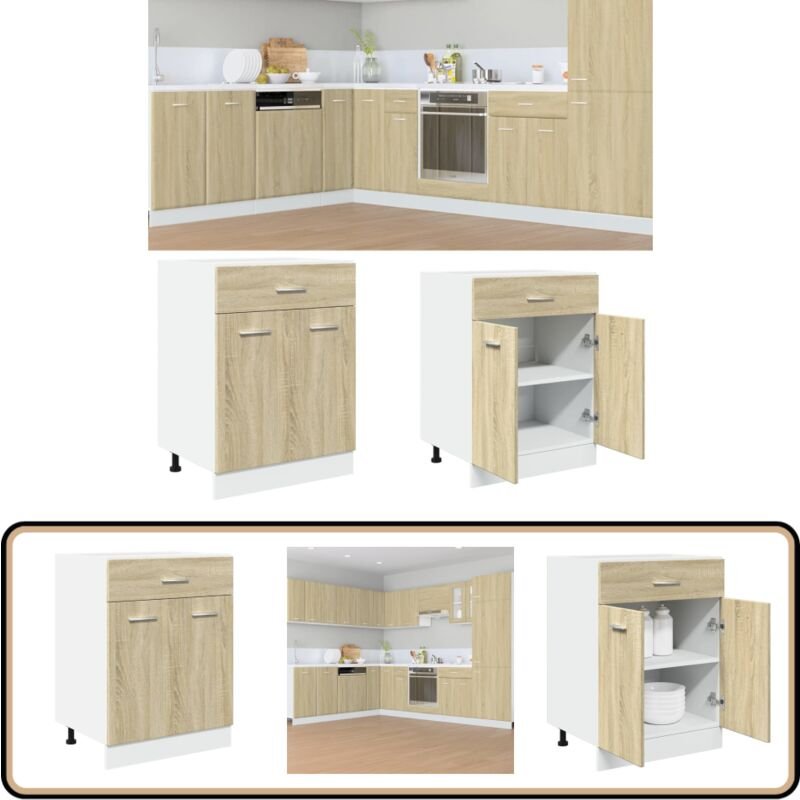 Schubunterschrank Sonoma-Eiche 60x46x81,5 cm Holzwerkstoff - Küchenunterschrank - Untertischschrank - Holzwerkstoffmöbel...