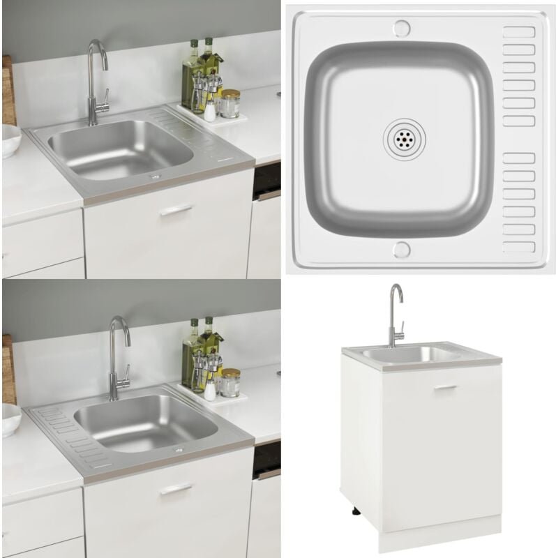 Spüle mit Abtropffläche Set Silbern 600x600x155 mm Edelstahl - Küchenspüle - Küchenspülen - Home & Living - Silber