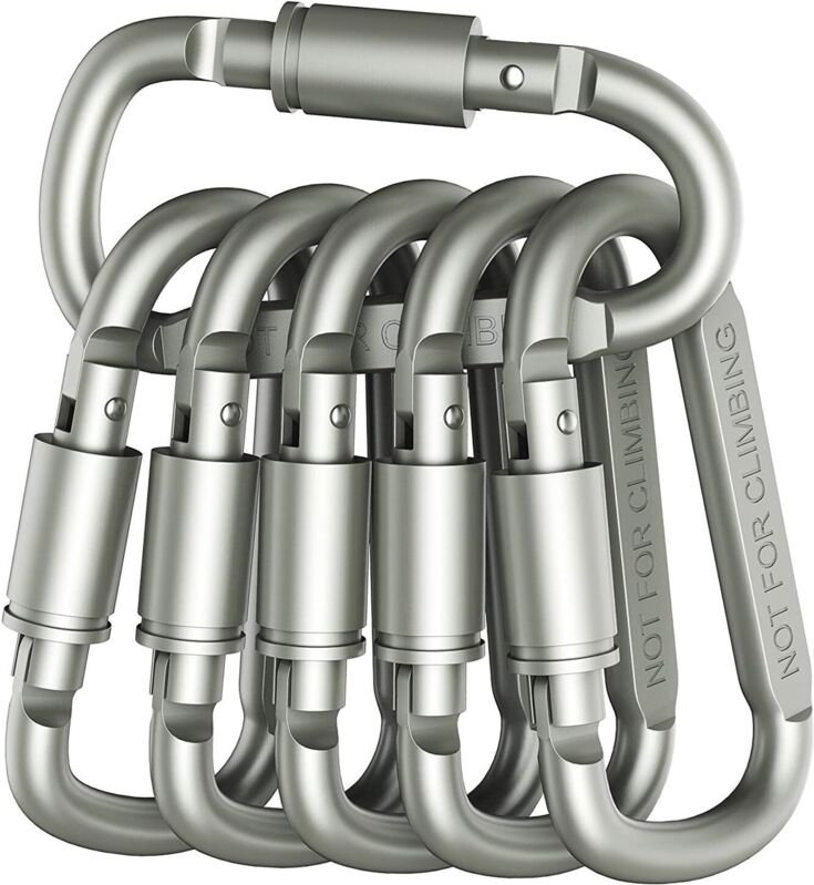 6er-Pack Aluminium-Verriegelungskarabiner mit D-Ring für Schlüsselanhänger, Outdoor, Camping, Reisen, Angeln, Rucksack