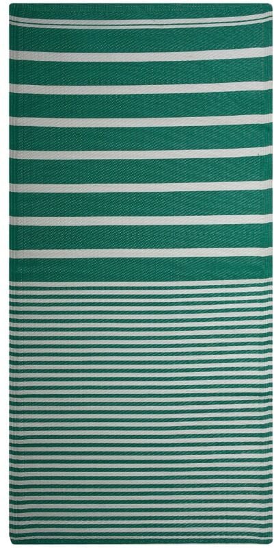 Outdoor Teppich Grün Weiß Polypropylen 90 x 180 cm Gestreift Jacquardgewebt Rechteckig