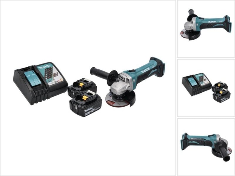 Dga 452 rg Akku Winkelschleifer 18 v 115 mm + 2x Akku 6,0 Ah + Ladegerät - Makita