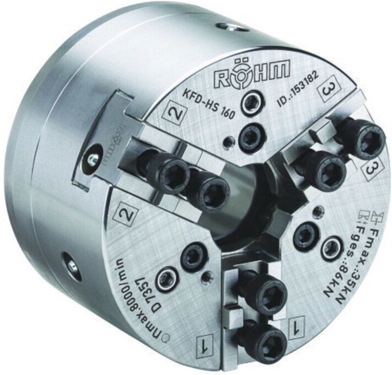Röhm Kraftspannfutter KFD-HS 160, 3-Backen, Kreuzversatz, Zylindrische Zentrieraufnahme - 153182