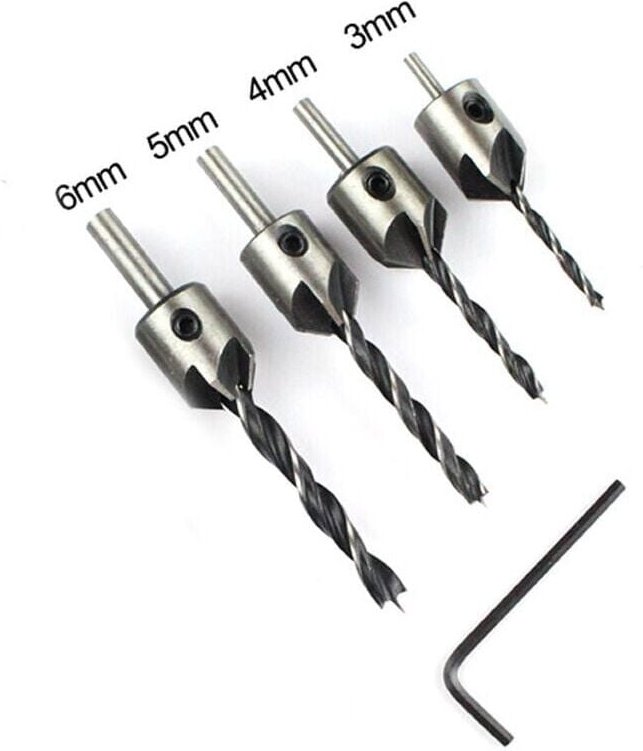 Foret et Mèche de Perceuse Pièce à Tête Fraisée Alésage du Bois Guide de Foret à Bois Foret à Chanfrein Foret en Acier R...