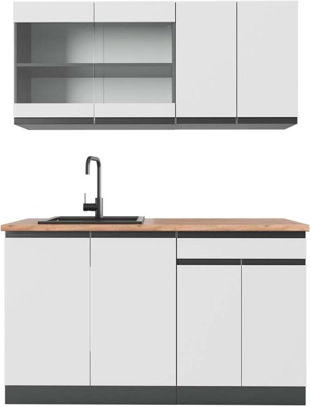 Vicco - Singleküche R-Line, Weiß/Anthrazit, 140 cm , ap Eiche