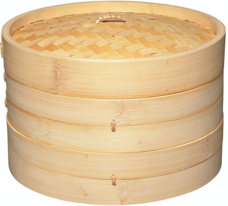 KitchenCraft World of Flavors Dampfgarer-Korb de Bamboo, Streamer Bamboo, 2 Ebenen, 25cm (9''), Beige