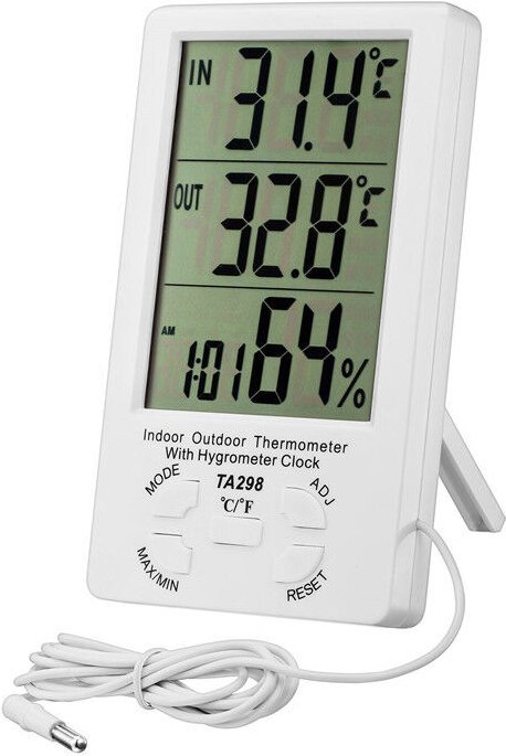 Digitales Thermometer-Hygrometer, LCD-Digitalthermometer mit Sonde, Innen- und Außenhygrometer, Temperatur-Feuchtigkeits...