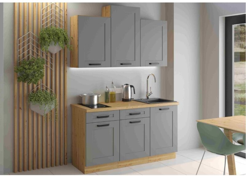 Küchenmöbel-Set Isladora 150 Küchenzeile mit Hängeschränken Dunkelgrau Artisan - Furnix